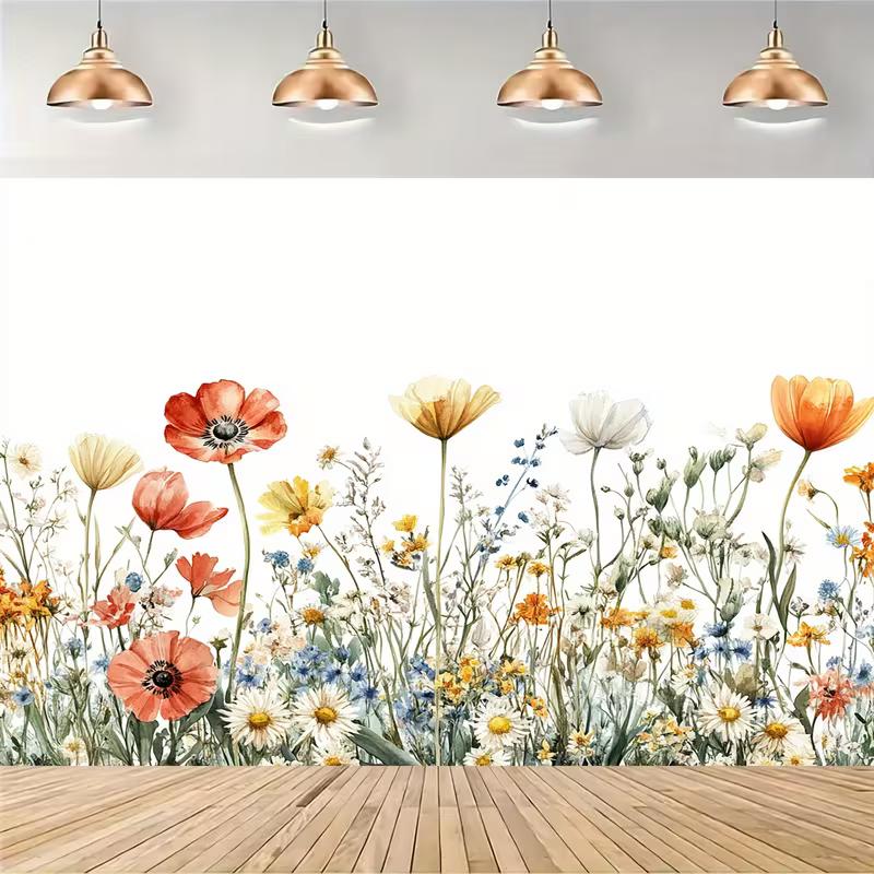 2D Flat Watercolor Wildflower Backdrop for Home Decor & Photo Booth
