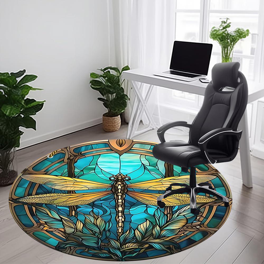 1PC Dragonfly StainedGlass Office Round Area Rug,  Mat Suitable ForOffice, Under Office Chairs Bedroom Living Room Home Decor, Room Deco