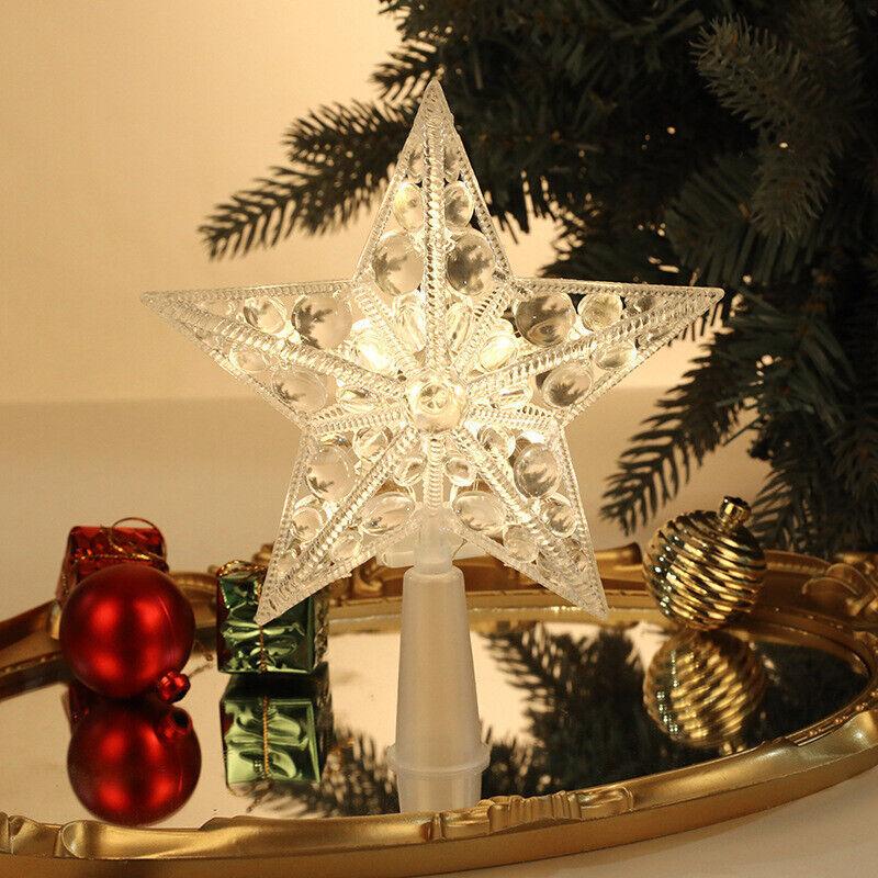 Glitter Star Christmas Tree Topper with LED Light Decor Xmas Tree Top Ornament