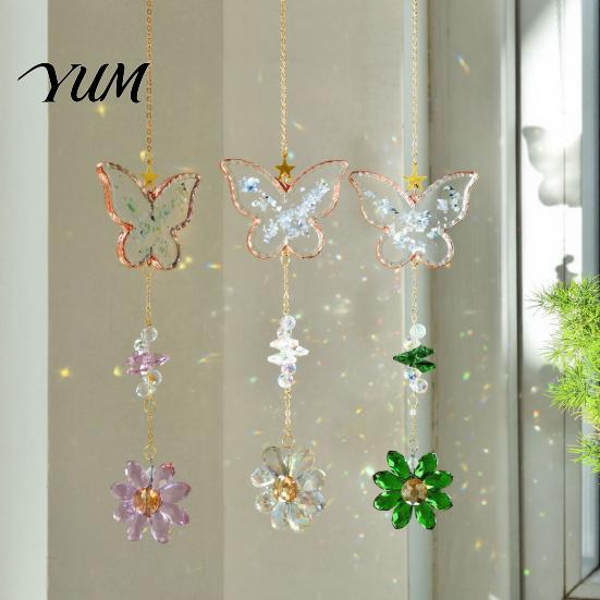 Elegant Indoor Hanging Decor Butterfly Faux Crystals Suncatcher with Hook, Sun Catcher for Windows, Sparkling Wind Glittering Window Chimes