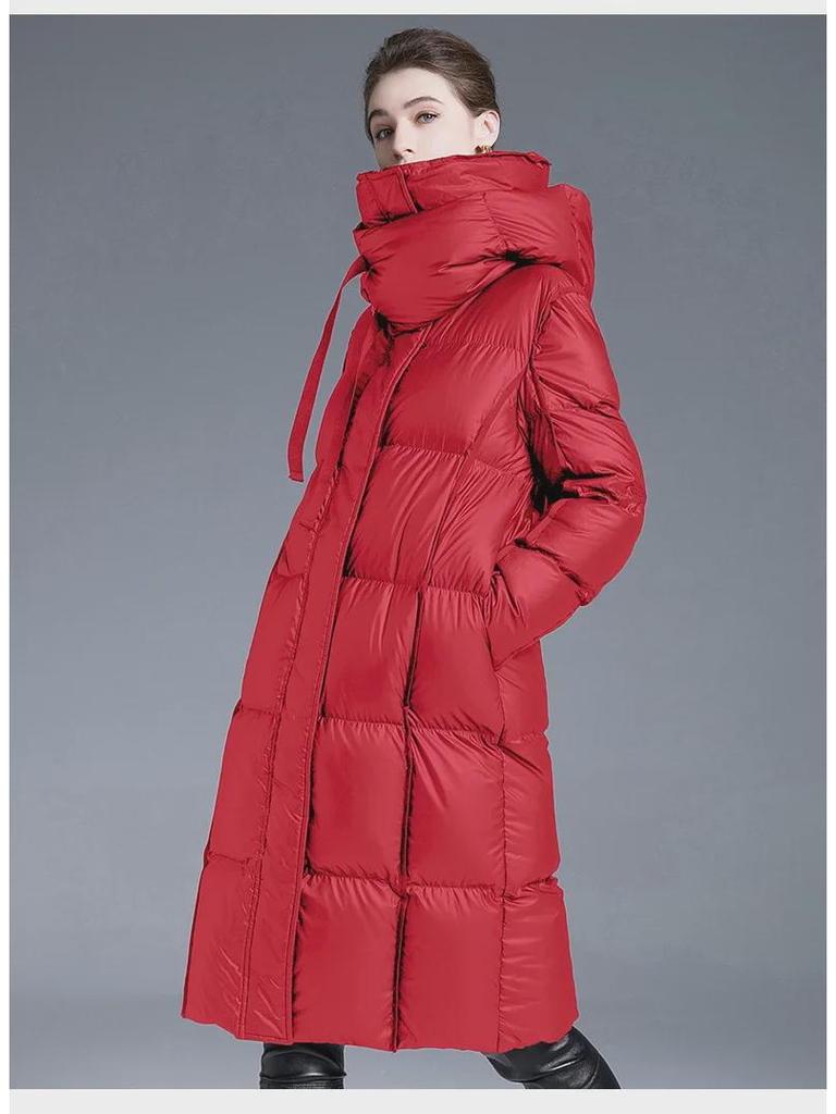2024 Женская европейская и американская утолщенная куртка на 90% из белого утиного пуха: Удлиненное, теплое, свободное и модное зимнее пальто