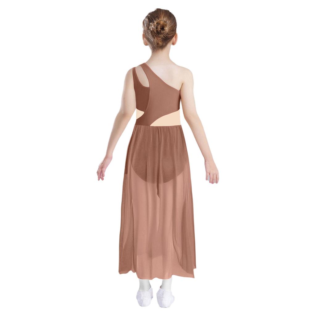 Девочки Лирический Танцевальный Костюм Блестящие Стразы Одно Плечо Без Рукавов Вырез Высокий Низ Легкое Сетчатое Платье Танцевальная Одежда