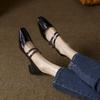 Women's Square Heel Square Head Double Buckle Light Mouth Single Shoes Women's Spring and Summer Simple Retro Low Heel Mary Jane Shoes