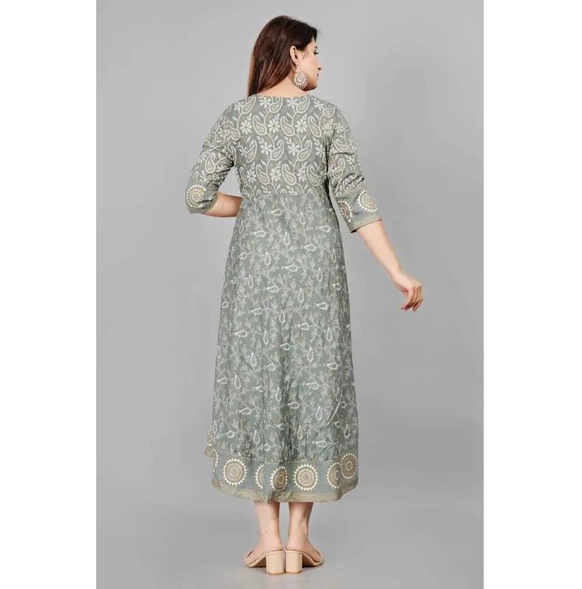 Женская вышитая вискозная вискозная курта Анаркали (серый)