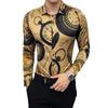 Spring Luxury Gold Print Casual Shirt Men Fashion Party Long Sleeve Shirt Slim Fit Tuxedo Shirts Night Club Work Social Shirt