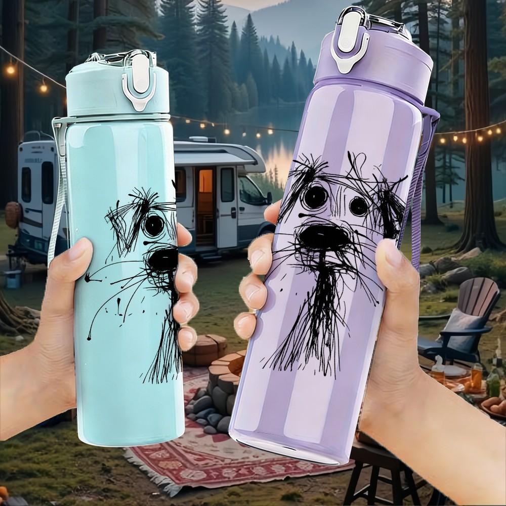 1PC Scruffy Puppy Dog Line Art Print 750ml Color Plastic Sports Water Bottle Leakproof Flip Straw Lid Suitable for Sports Office Home Use
