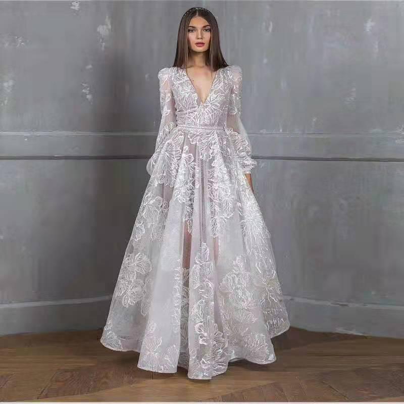 2025 European & American Women's Sequin and Lace Embroidery Evening Gown