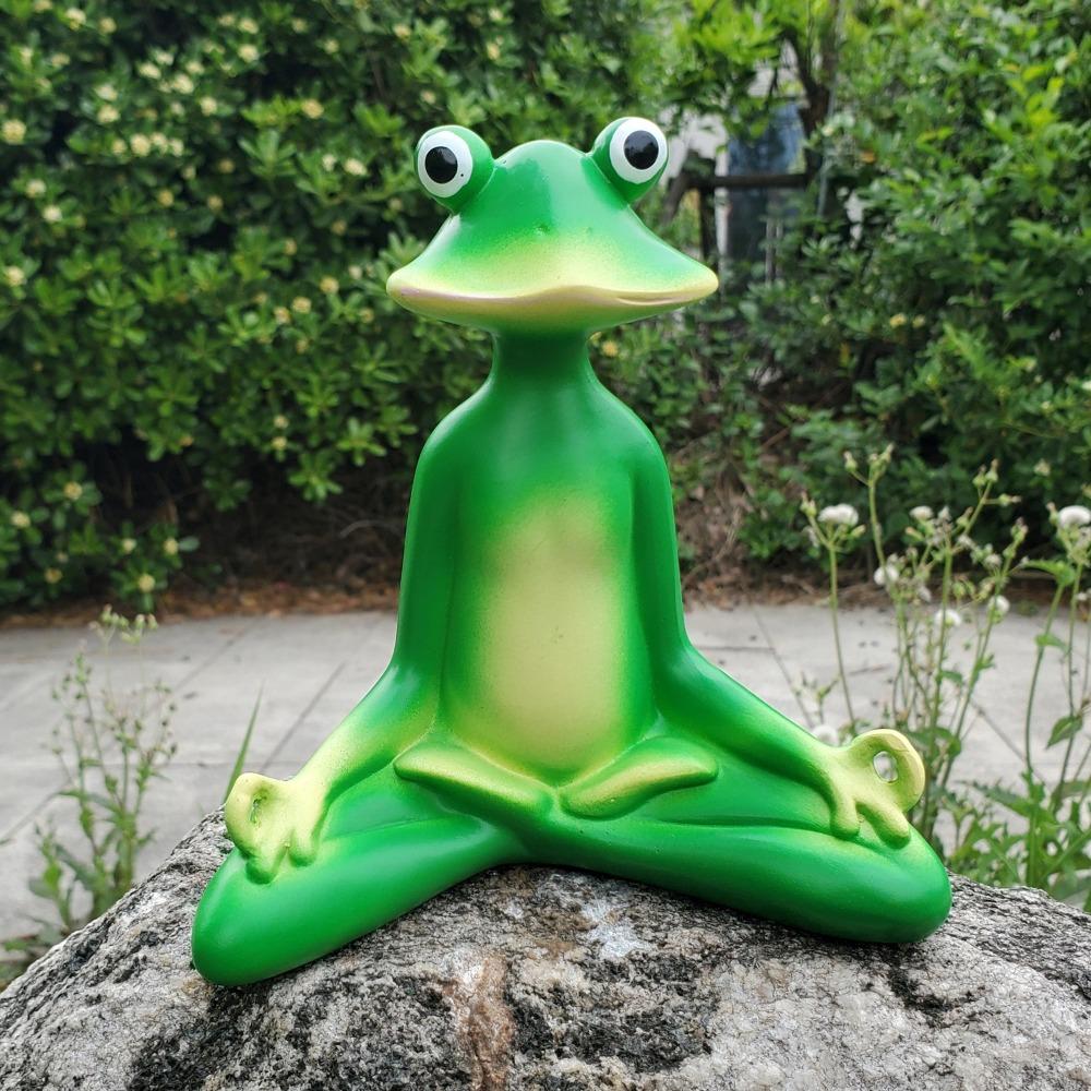 Green Zen Meditation Frog Statue Resin Crafts Garden Animal Figurine for Outside Lawn Outdoor
