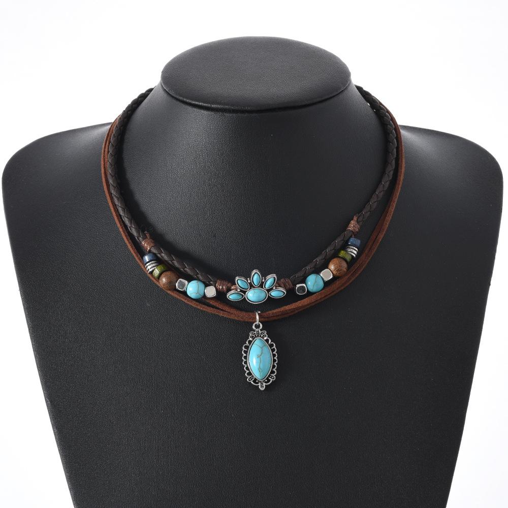 Butterfly-shaped Wooden Beaded Double-layer Necklace, Women's Retro-style Woven Rope Collarbone Chain