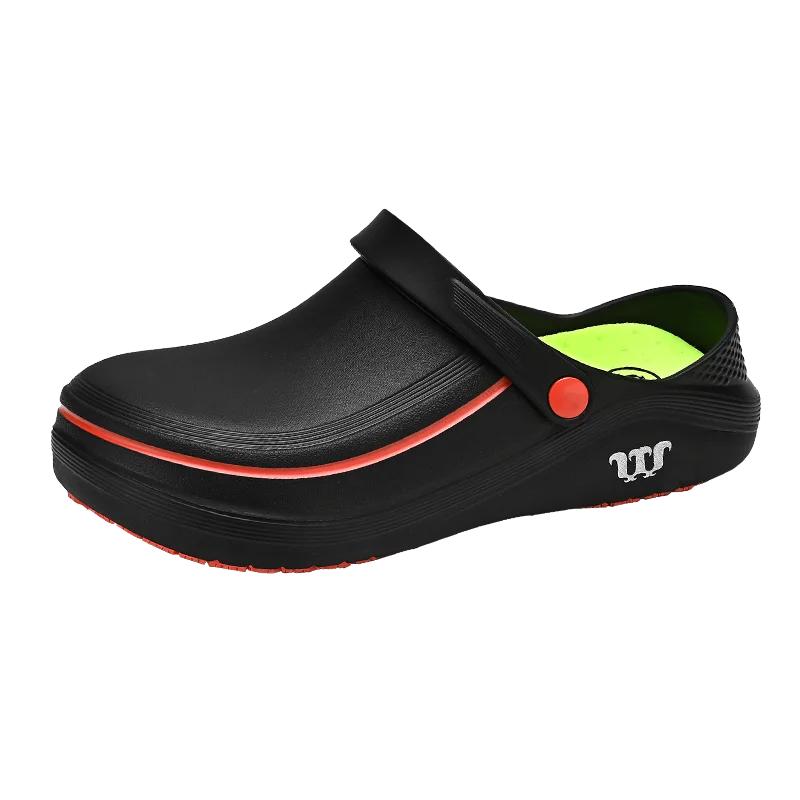 Высококачественная маслостойкая обувь для повара Мужские слипоны из ЭВА Водонепроницаемая нескользящая обувь Новый мужчина Слипоны Уличные сандалии Мужские пляжные шлепанцы