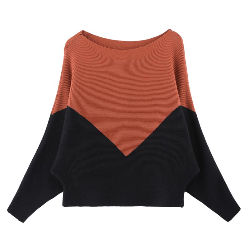 Batwing Sleeve Loose Autumn Winter Women Sweater Knit Fashion Female New Arrival Patchwork Pullover