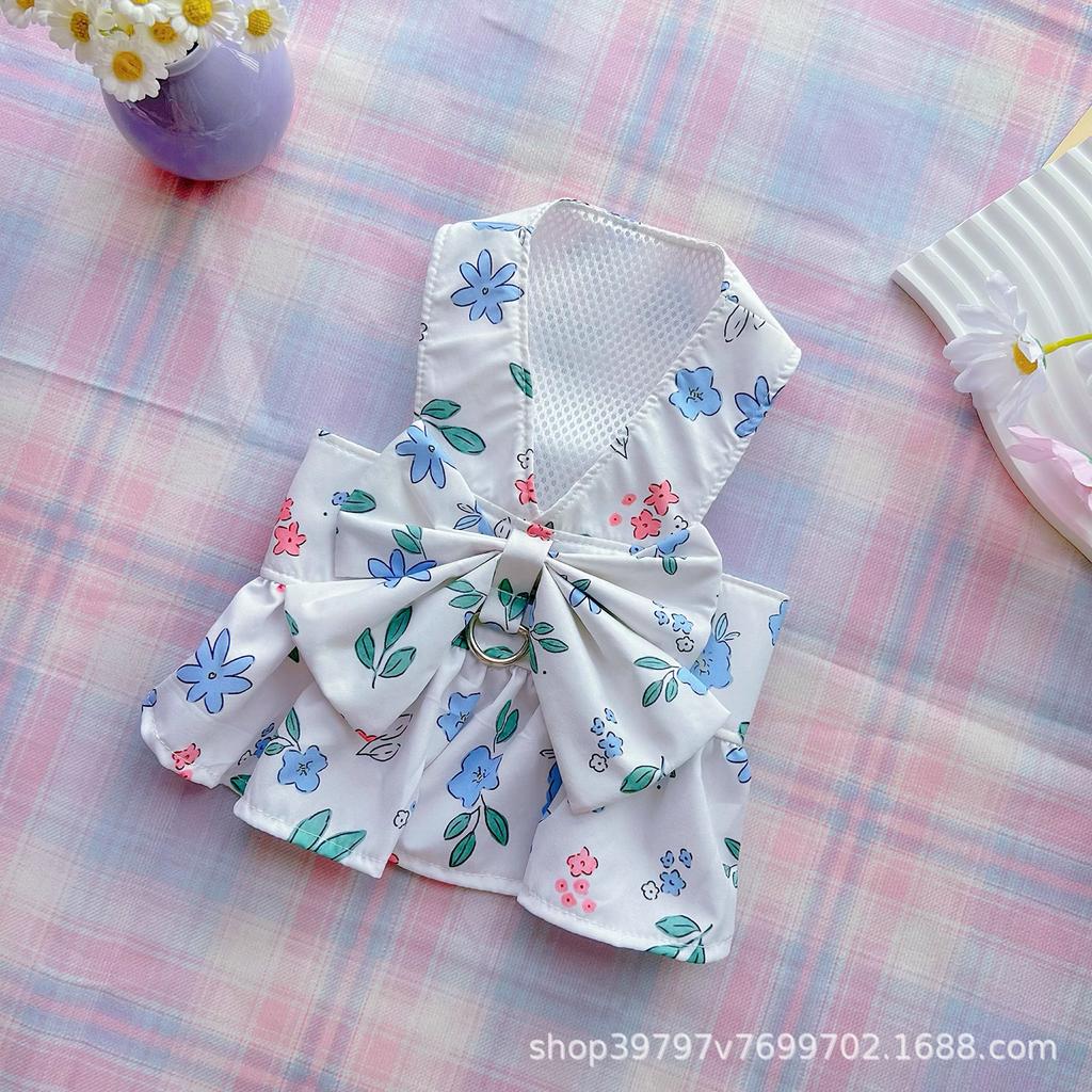 Ins Wind Fresh Floral Chest Back Skirt Pet Dog Dog Cat Clothes Spring Summer Autumn Models Go Out Traction Breathable Than Bear