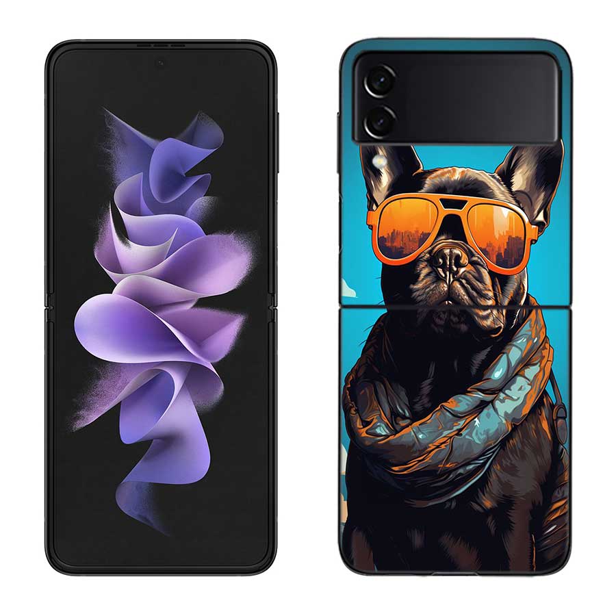 French Bulldog Dog Pug Case For Samsung Z Flip 6 5G Galaxy Z Flip 5 4 3 5G Black Hard Cell Phone Cover Luxury PC Shell Coque
