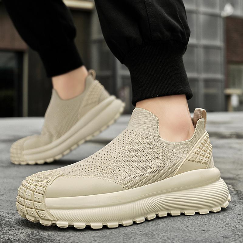 Мужская обувь повседневная дышащая сетка fly-knit тонкие мужские туфли-одинарки для подростков универсальная обувь на одной педали