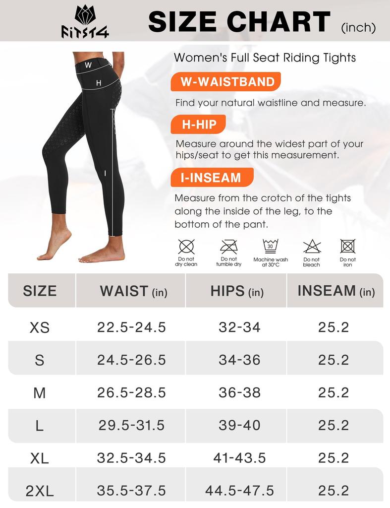 FitsT4 Full Seat Riding Tights Active Silicone Grip Riding Tights Riding Pants Black M Women's
