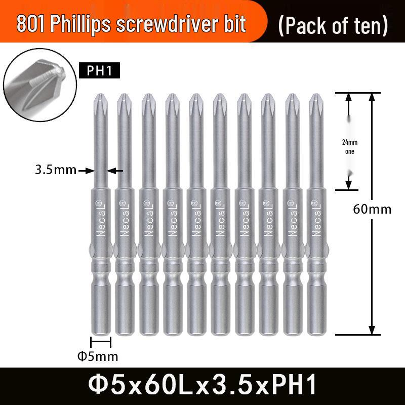 Насадка для электрической отвертки Nigao 801 Phillips, Сталь S2, Магнитная, Хвостовик 5 мм, Длина 60 мм/80 мм
