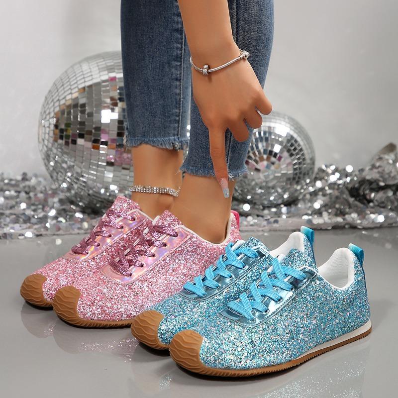 2025 Women's Sneakers Luxury Sequined Casual Shoes Outdoor Vulcanized Shoes for Women Lace Up Flats Zapatillas De Mujer