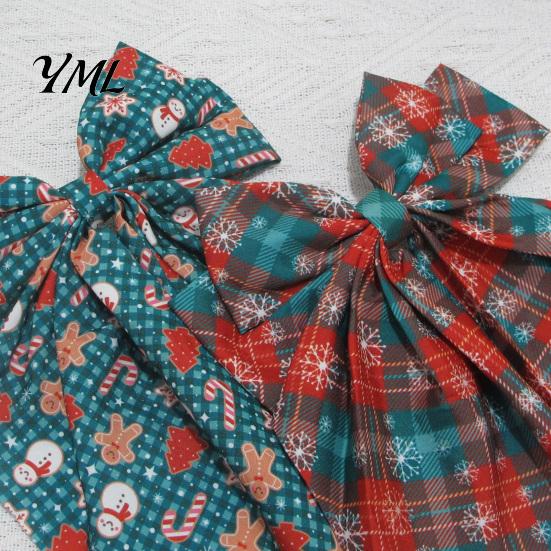 Christmas Tree Hair Ornaments Large Bow for Women Girls, Decorative Clip with Classic Holiday Snowflake Plaid Ties Prints, Elegant Long Tail Barrettes