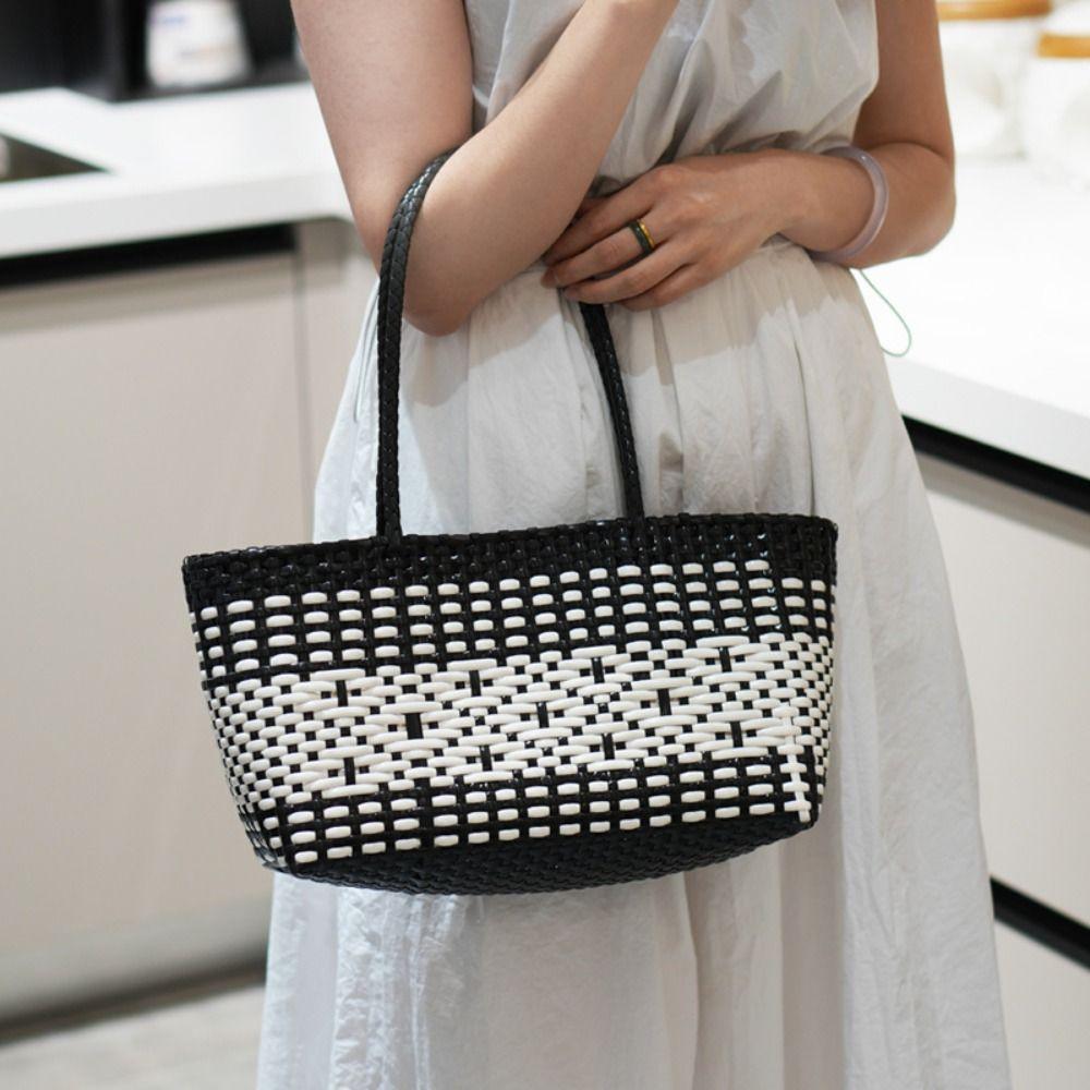 Hollow Out PVC Vegetable Basket Bag Bohemian Style Vacation Style Beach Tote Bag Large Capacity Waterproof Weave Bag Summer