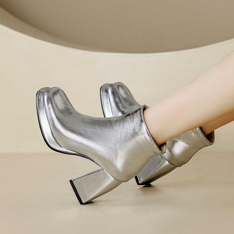 8. Женские короткие сапоги на высоком каблуке, осенне-зимние новые большие короткие сапоги на толстом каблуке