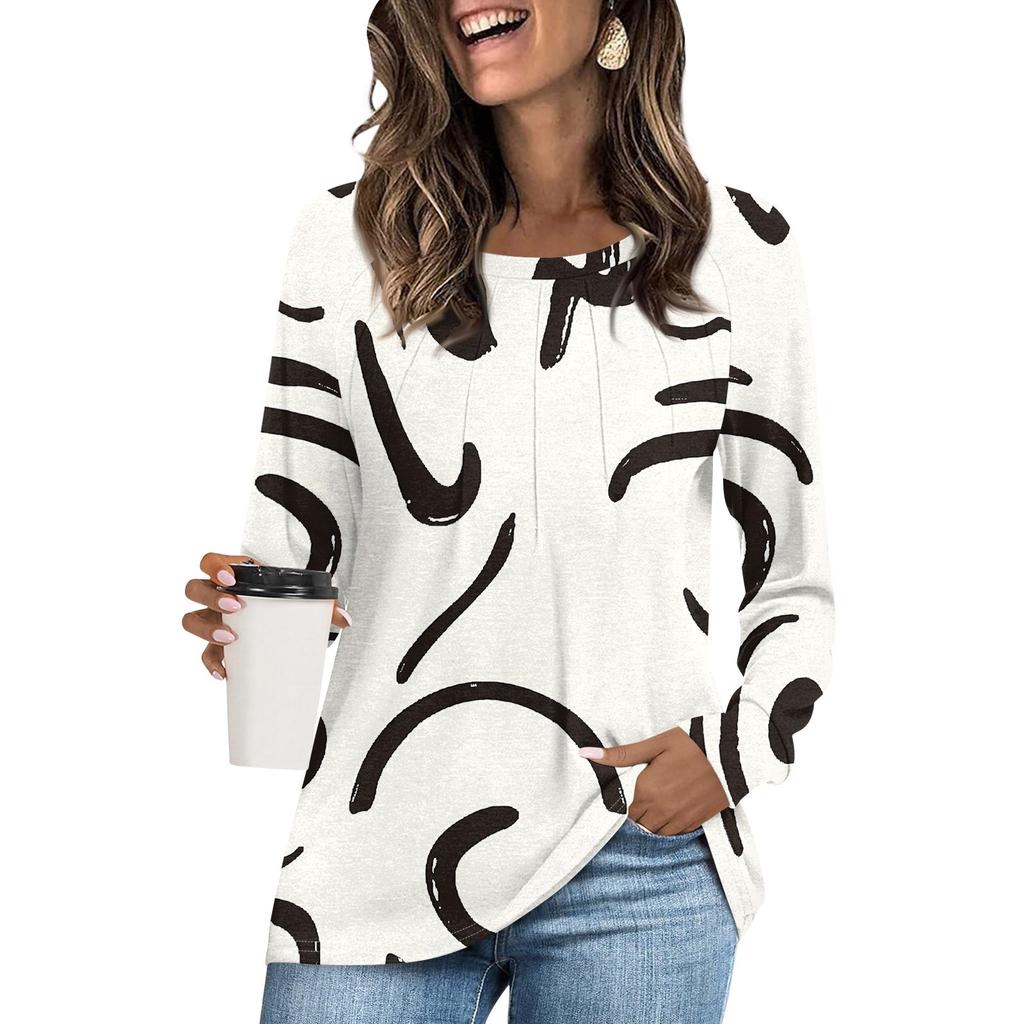 Женская футболка-туника, топы, повседневная блузка с длинным рукавом, свободная футболка, базовый топ с круглым вырезом