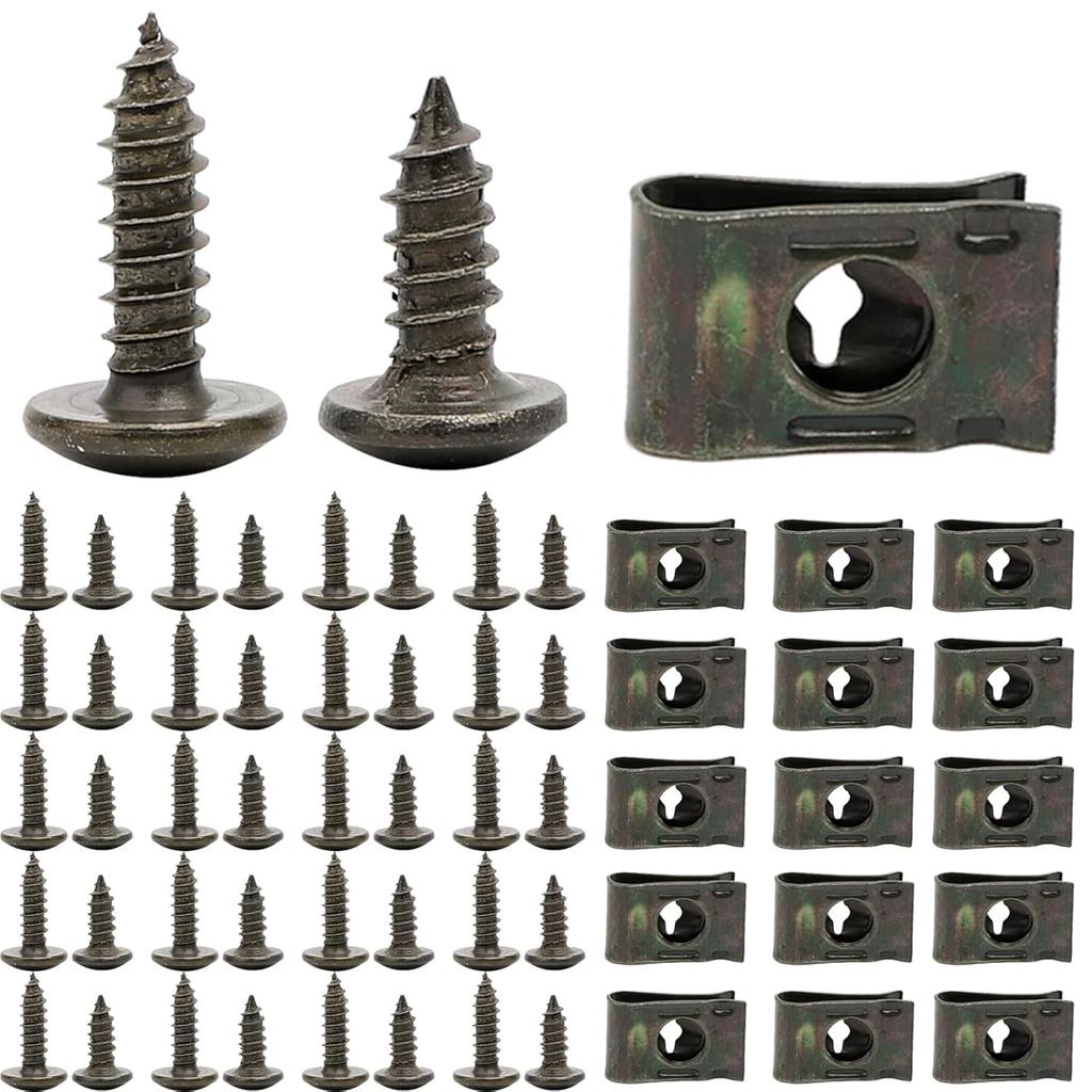 Minho 200Pcs Automotive U Tape Clip Fastener Kit, 50Pcs #10 X 1/2" Self-Tapping Screw +50Pcs #10 X 5/8" Self-Tapping Screw +100Pcs U Tape Clips,Metal