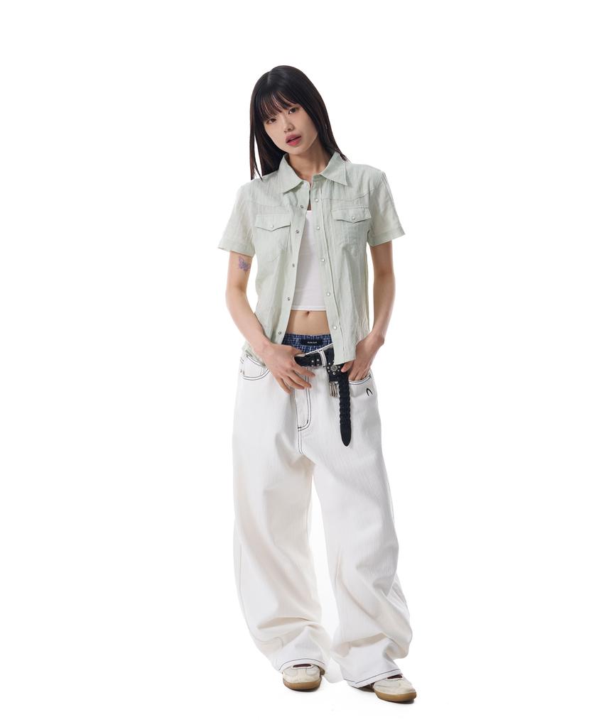 AAKAM Patterned Western Half Shirts (Green)