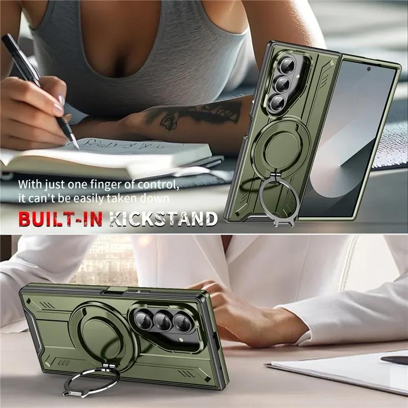 Бронированный чехол для Samsung Galaxy Z Fold 7 5G с защитой камеры-слайдера, чехол для телефона для Galaxy Z Fold 6 с магнитной подставкой-кольцом