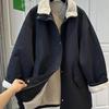 Женская зимняя рабочая куртка в корейском стиле с высоким воротником, на бархатной подкладке, с хлопковым наполнителем, свободного кроя, стройнящая, средней длины