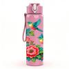 1PC Red Rose Bird Floral 750ml Color Plastic Sports Water Bottle Leakproof Flip Straw Lid Suitable for Sports Office Home Use