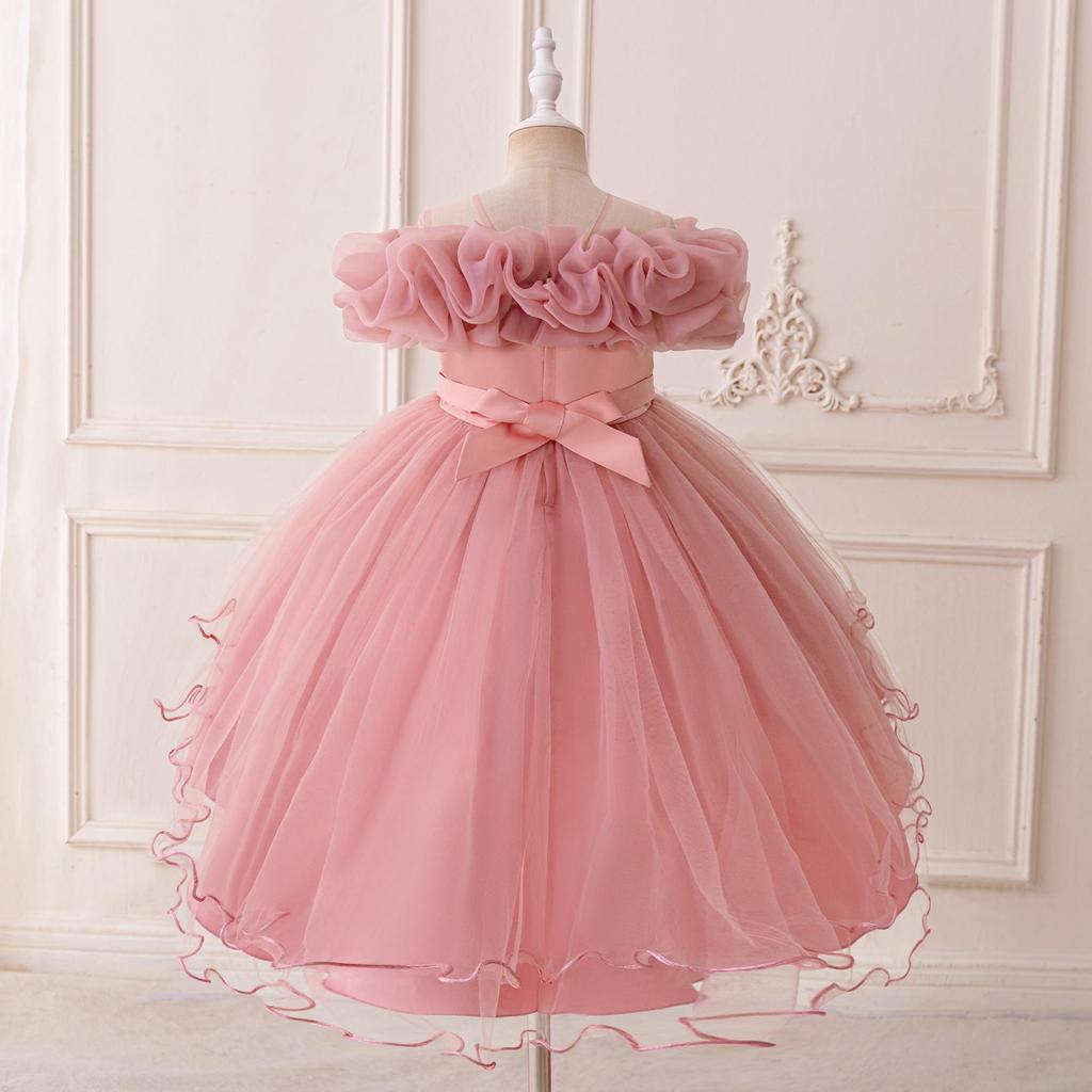 Детское темно-фиолетовое тюль бальное платье вечернее платье подходит для празднования дня рождения выступление жемчужное сетчатое платье принцессы