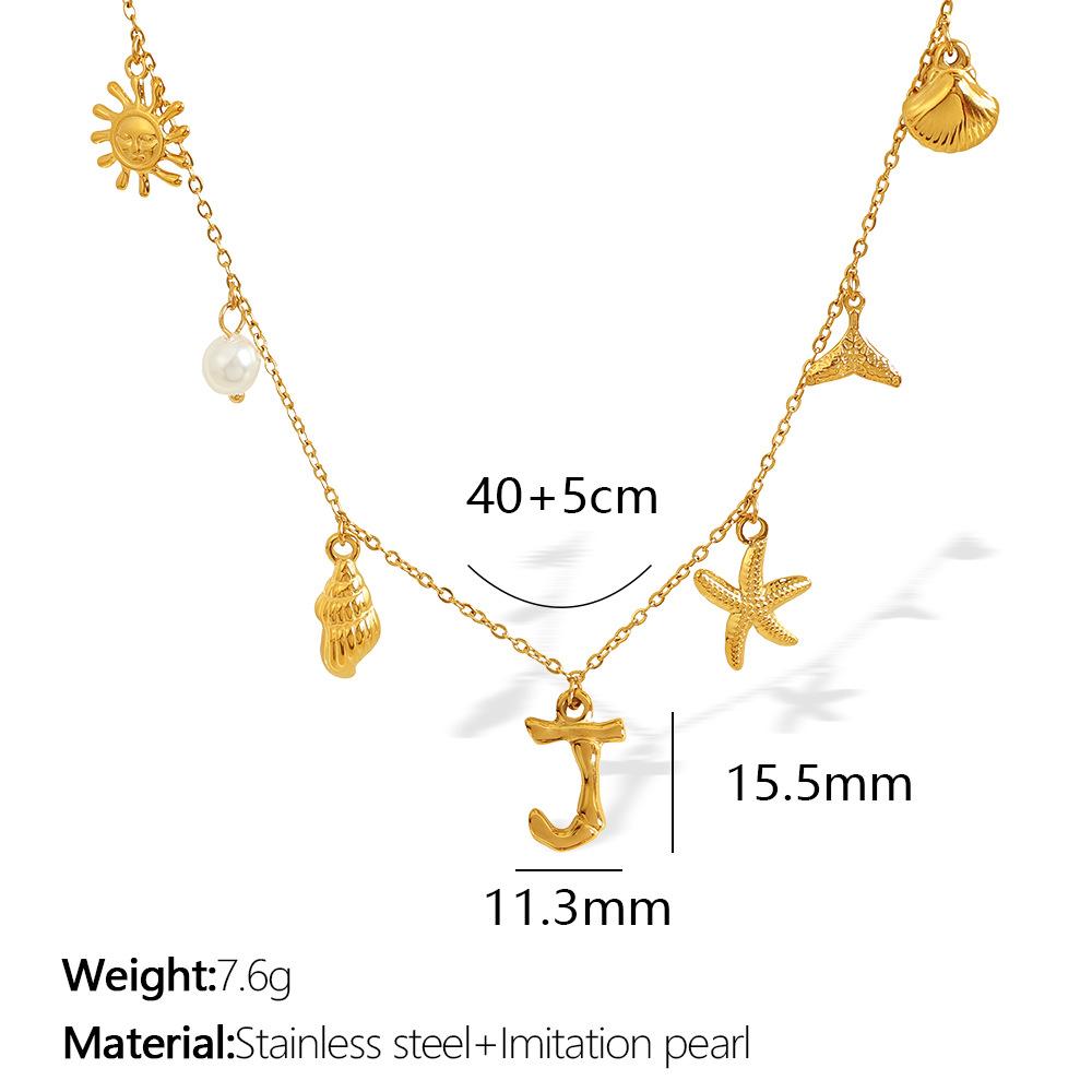 New Arrival Gold Boho Ocean Conch Starfish Shell Charm Necklace Stainless Steel A-Z Alphabet Initial Letter Beach Necklace Women