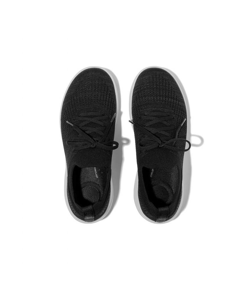 Женские кеды-слипоны Fitflop Super-Q Knit на шнуровке - Полностью черные (Ft61K2N025)