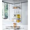 Yamazaki Range Hood Condiment Rack, 3 Tiers, White, Approx. W27.5 x D14 x H57cm, Large Capacity, Includes Plates and Silicone Caps, Product Number: 48