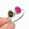 Natural Pink Green Oval Tourmaline Gemstone 925 Sterling Silver Ring Size 6.5 US