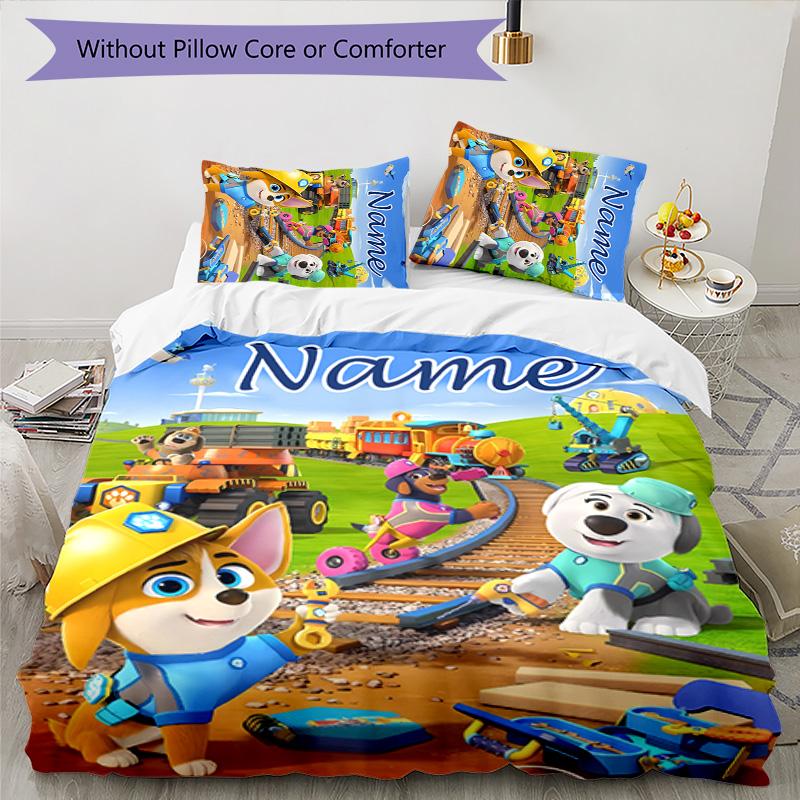 3pcs Pupstruction Cover Set - Personalized Name, HD Printed Bedding with 1 Cover and 2 Pillowcases - Perfect for Home Decor, Easy Care