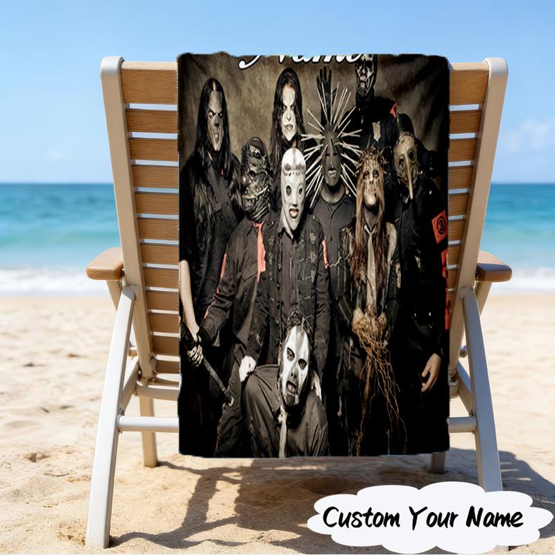 1PC Custom Name Beach Towel Metal Music Band Collage Beach Towel, Suitable for Camping, Travel, Beach Accessories, Super Absorbent, Family Gift