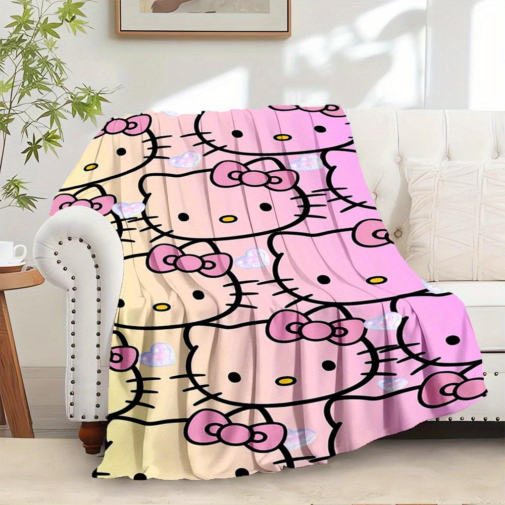 1pc Hello Kitty gradient background pattern blanket - home decoration blanket for all seasons, soft and comfortable, machine washable, suita