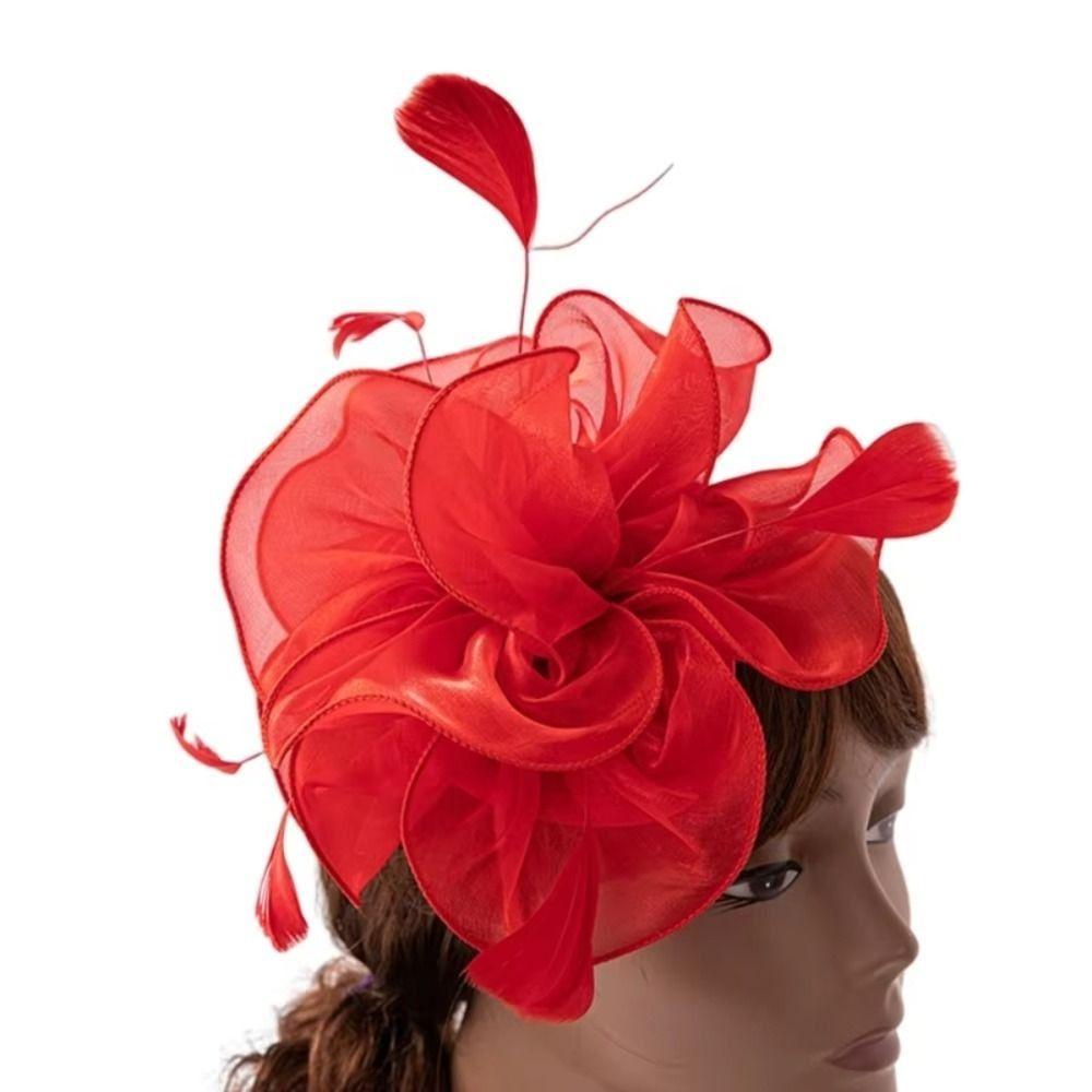Wedding Fascinators Feather Flower Mesh Headband Flower Feather Hair Clip Wedding Decoration