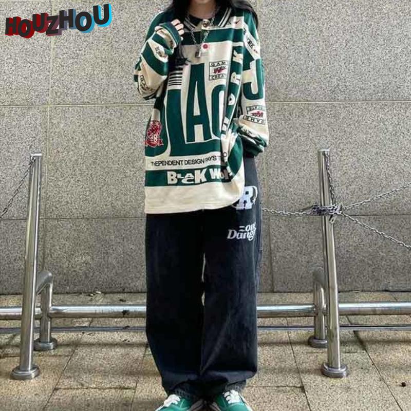 Женская винтажная свободная рубашка-поло свободного размера в стиле хип-хоп с лацканами в стиле Харадзюку для девочек