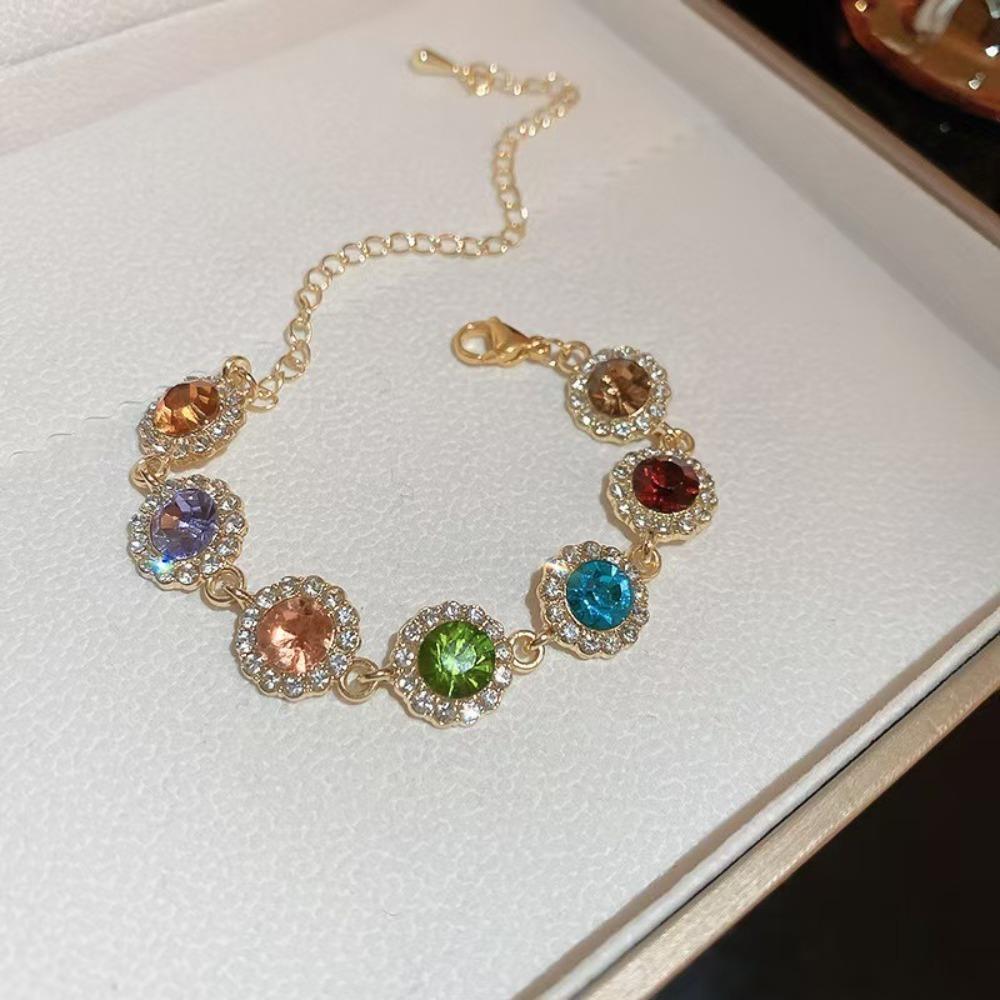 Adjustable Zircon Bracelet Bangle Colorful Hand Chain Luxury Rainbow Rhinestone Bracelet  Gifts
