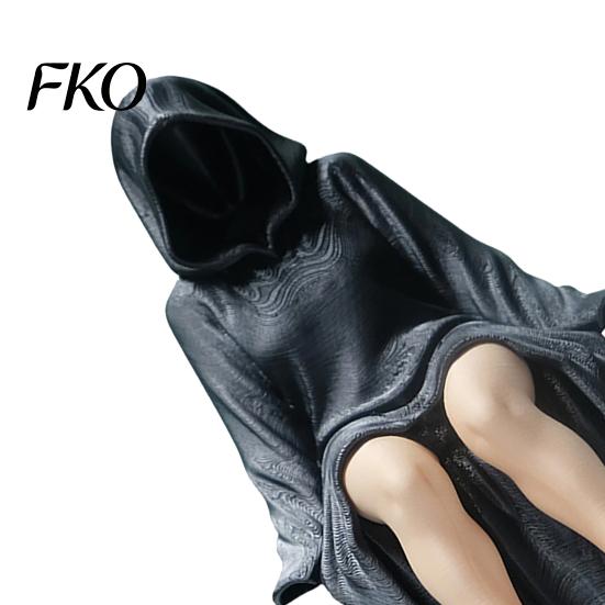 Office Desk Woman Decoration 3D Printed Black Robe Women Figurine, Sitting Hooded Female Shelf Ornament Sitter, Gothic Statue for Home Bookshelf