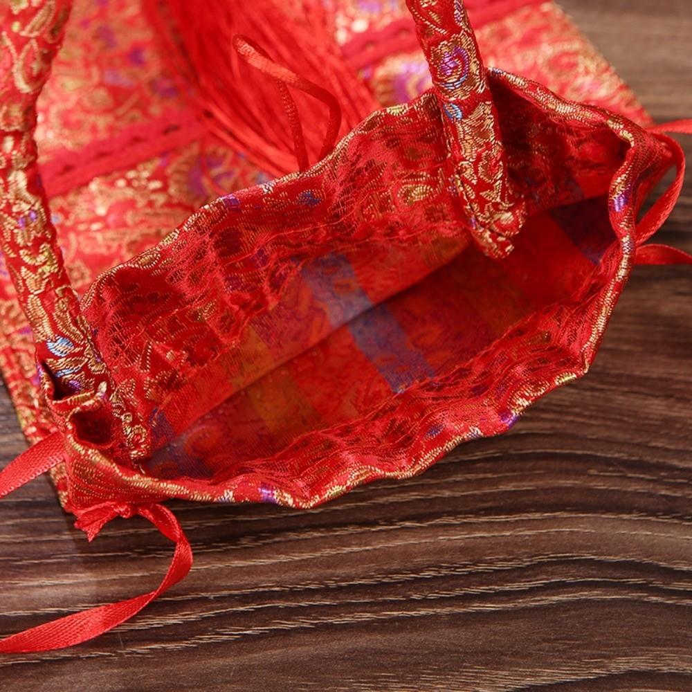 Chinese Style Canvas Flower Drawstring Bag Phoenix Festive Sugar Bag New Year Bucket Bag Festival