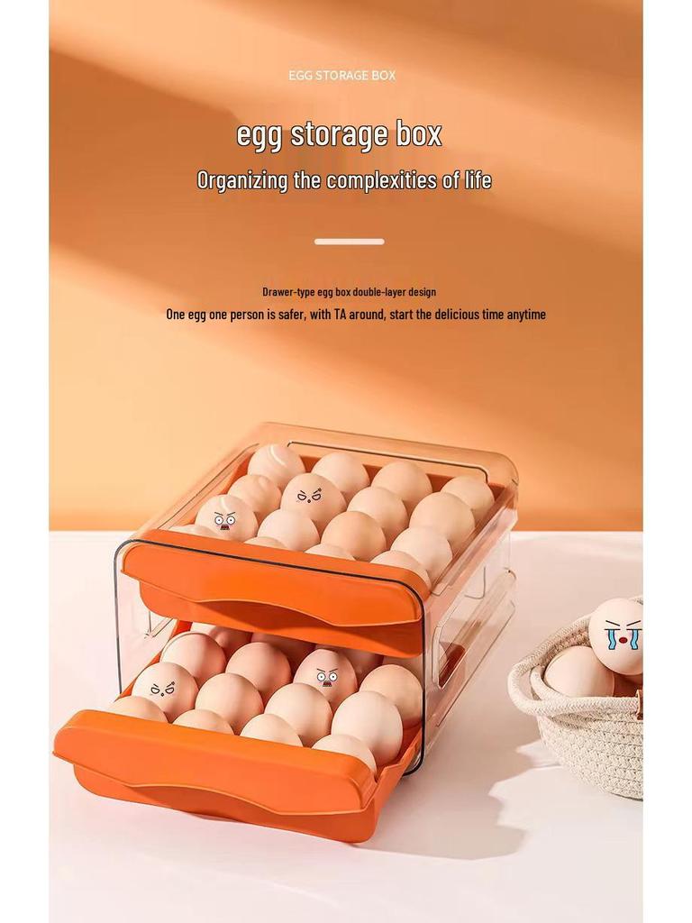 Double-Layer Pull-Out Egg Storage Drawer, 32-Grid Large Capacity for Freshness Preservation