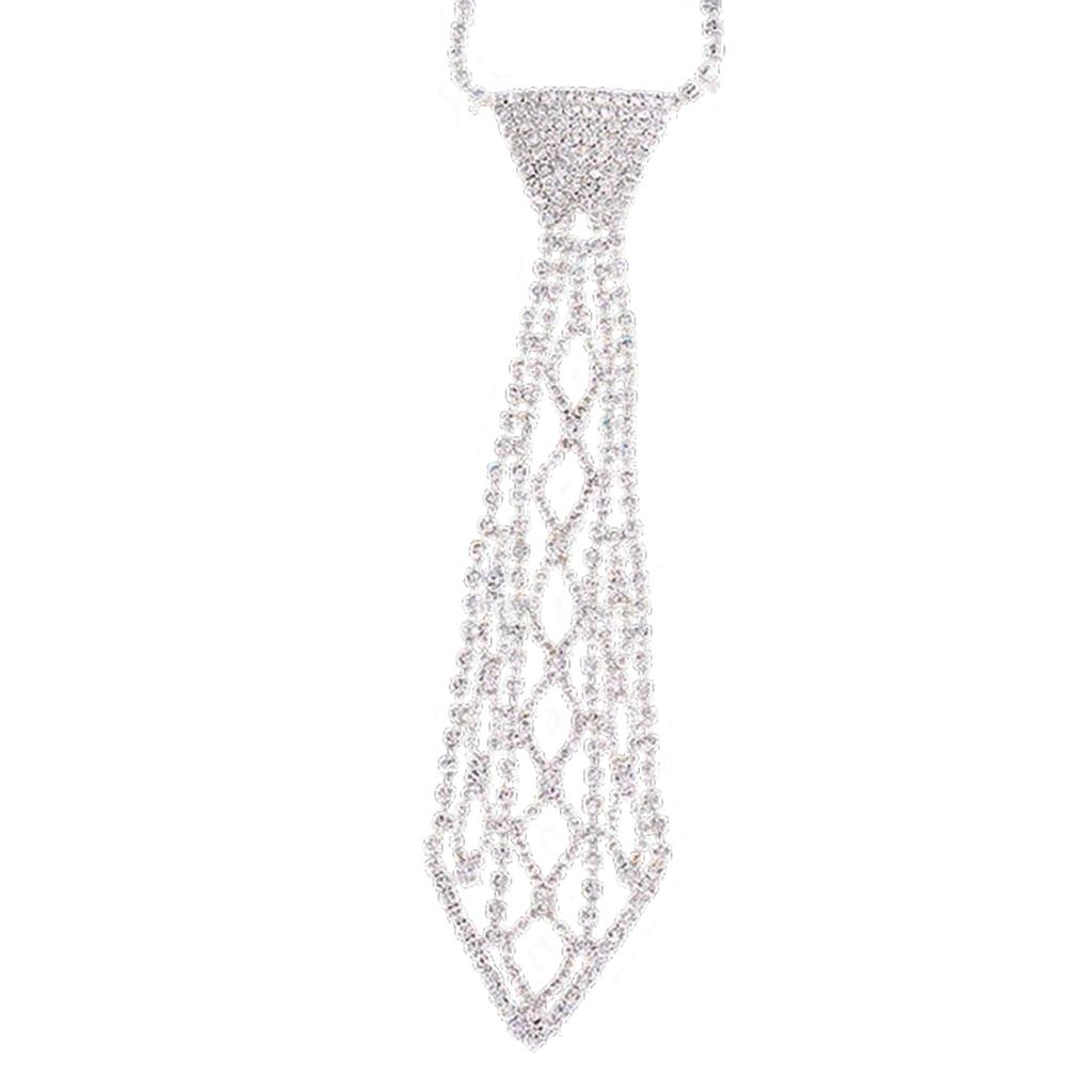Elegant Tie Necklace with Sparkling Rhinestones for Formal Occasion Uniform Tie Punk Jeweled Chain Tie