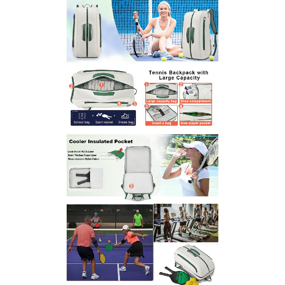 Multifunctional Badminton Pickleball Tennis Backpack With Shoe Compartment Large Capacity