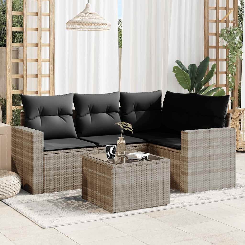 5 Piece Garden Sofa Set with Cushions Light Grey Poly Rattan