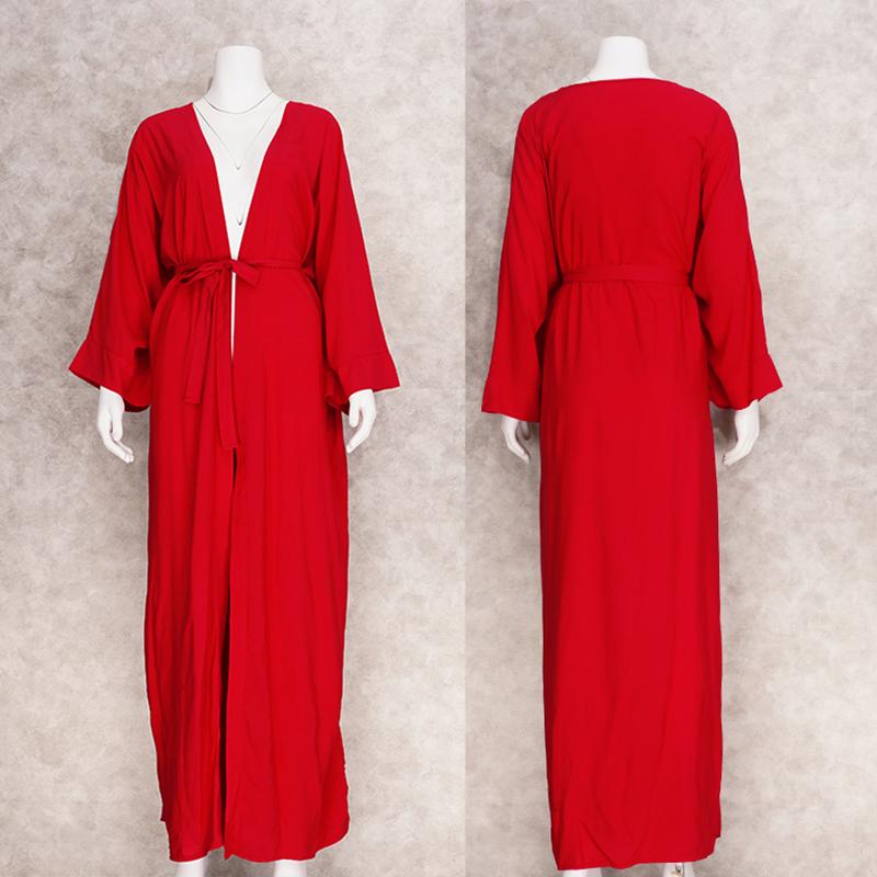 Sexy Short Sleeve Front Open Self Belted Long Kimono Dress Summer Clothes For Women Beach Wear Bathing Suit Cover Up Q1357