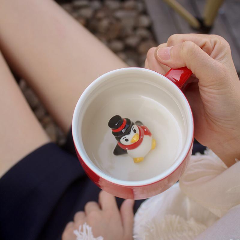 Рождественский милый мультяшный керамический набор кофейных кружек с животными