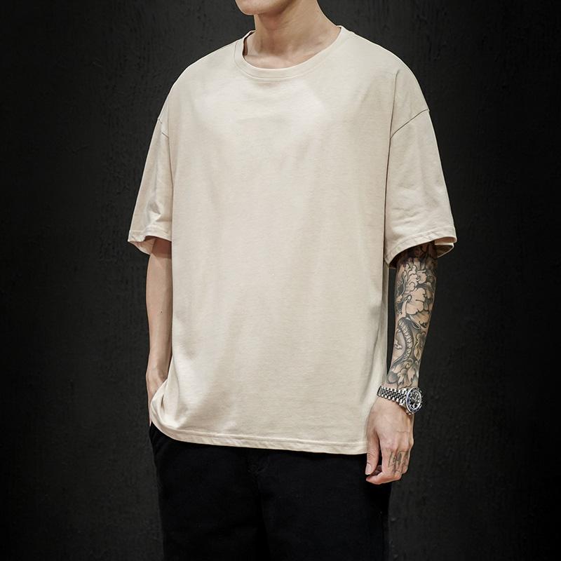 New Summer Men's T Shirt Fashion Solid T Shirt Mens Oversized Hip Hop Short Sleeve Casual Cotton Men's Streetwear Top Tees